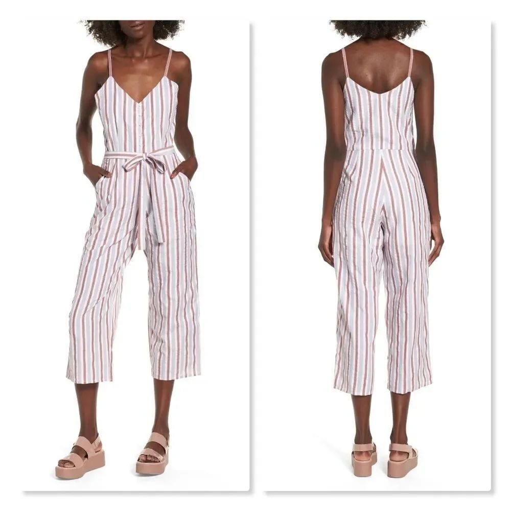 BP Striped Tie Waist Cropped Jumpsuit sz Medium
